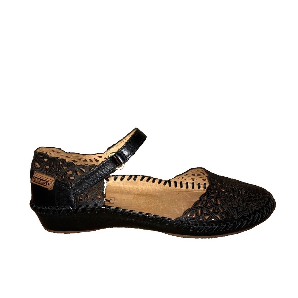 Pikolinos Puerto Vallarta Mary Jane Punched Leather US 5.5 EU 36 Sandals Black
